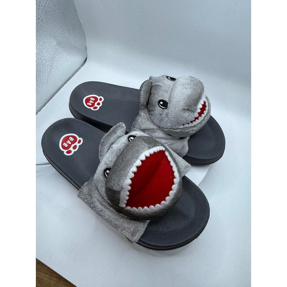 Build-A-Bear Shark Plush Slides Kids Sandals Open Toe Gray Size 2-3 unisex